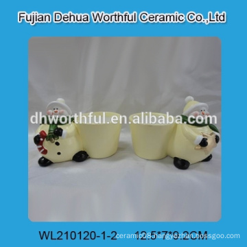 Fashionable ceramic flower planter with ceramic snowman statue for wholesale